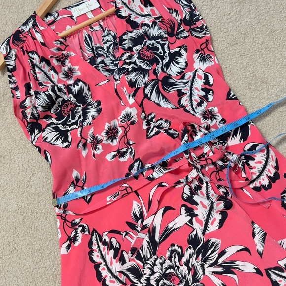 Yumi Kim Wrap Dress Silk Pink Black White Oversized Floral Pattern Short Sleeve - Picture 14 of 15